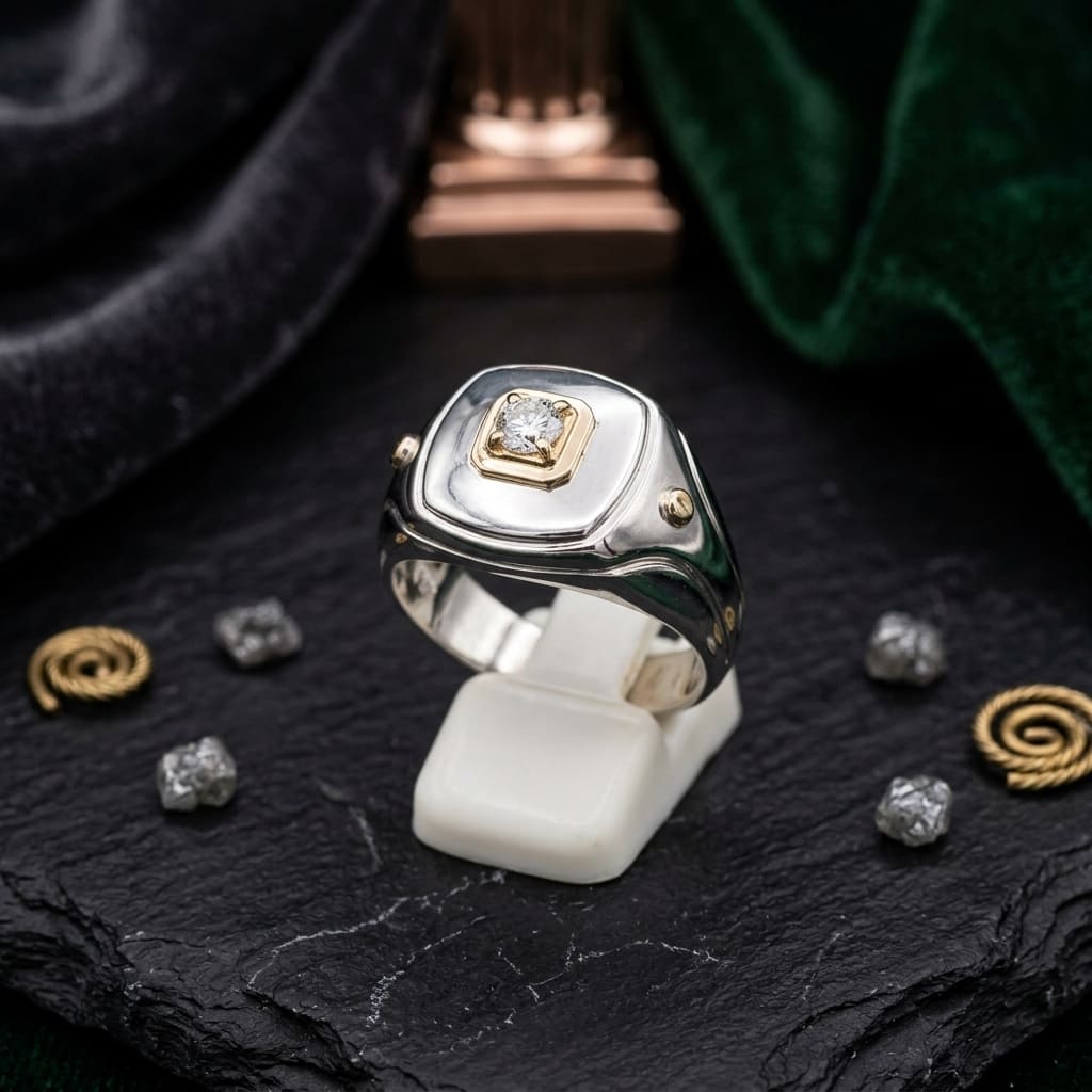 Apex Shield Men's Diamond Signet - 18k Gold / Certified