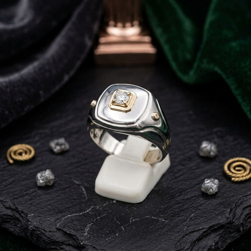 Apex Shield Men's Diamond Signet - 18k Gold / Certified